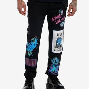 Arcane JINX SWEATPANTS Black Blue Graphic Black Jogger sweat Pants Hot Topic